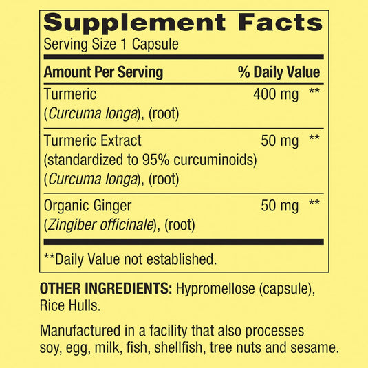 Turmeric Curcumin with Ginger Powder General Wellness Dietary Supplement Vegetarian Capsules, 500 mg, 250 Count