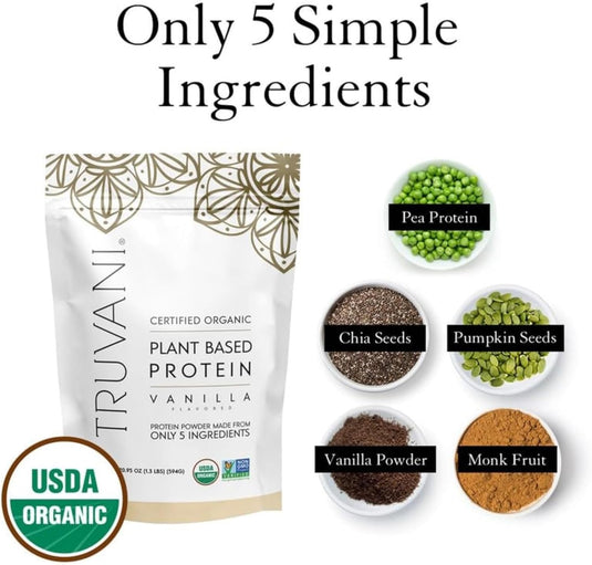 Truvani Organic Vegan Protein Powder, Organic Pea Protein Powder