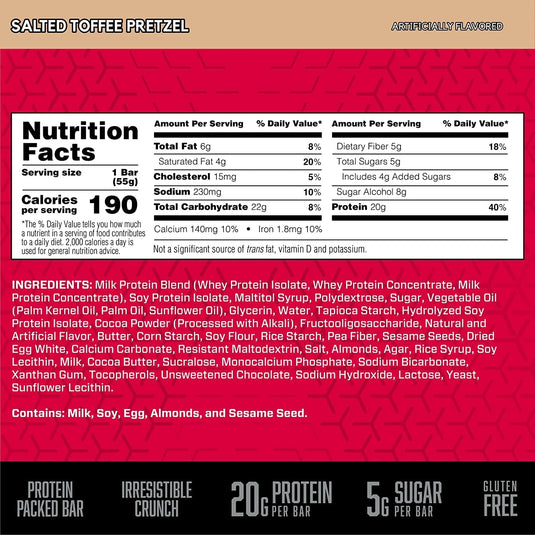 BSN Protein Crisp Bar, Protein Snack Bars, Crunch Bars with Whey Protein and Fiber