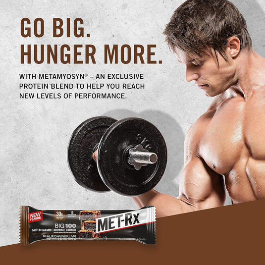 MET-Rx Big 100 Protein Bar, Meal Replacement Bar, 30G Protein, Salted Caramel Brownie Crunch