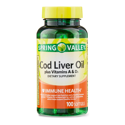 Cod Liver Oil plus Vitamins A & D3 Immune Health Dietary Supplement Softgels, 100 Count