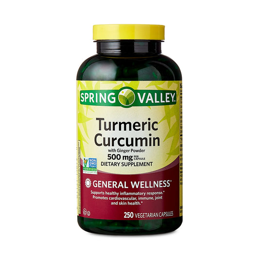 Turmeric Curcumin with Ginger Powder General Wellness Dietary Supplement Vegetarian Spring Valley Capsules, 500 mg