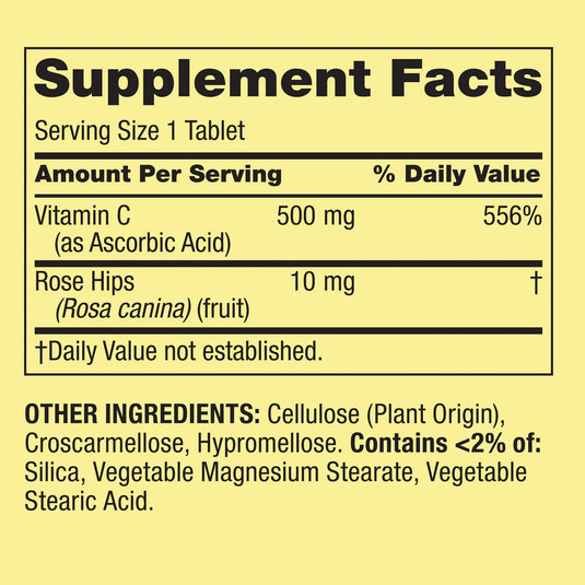 Spring Valley Vitamin C Tablets with Rose Hips, 500 mg, 500 Count Value Size