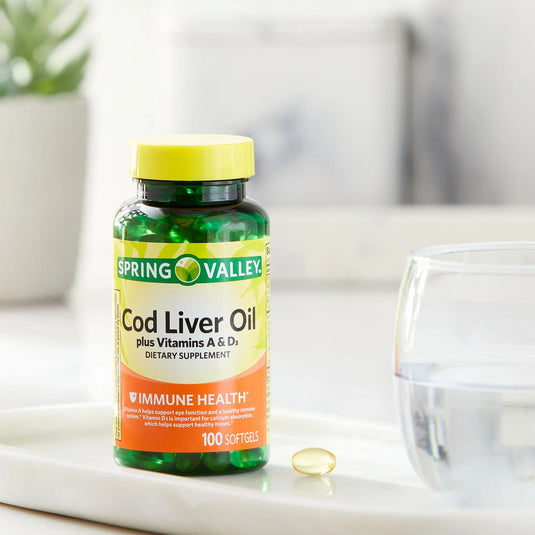 Cod Liver Oil plus Vitamins A & D3 Immune Health Dietary Supplement Softgels, 100 Count